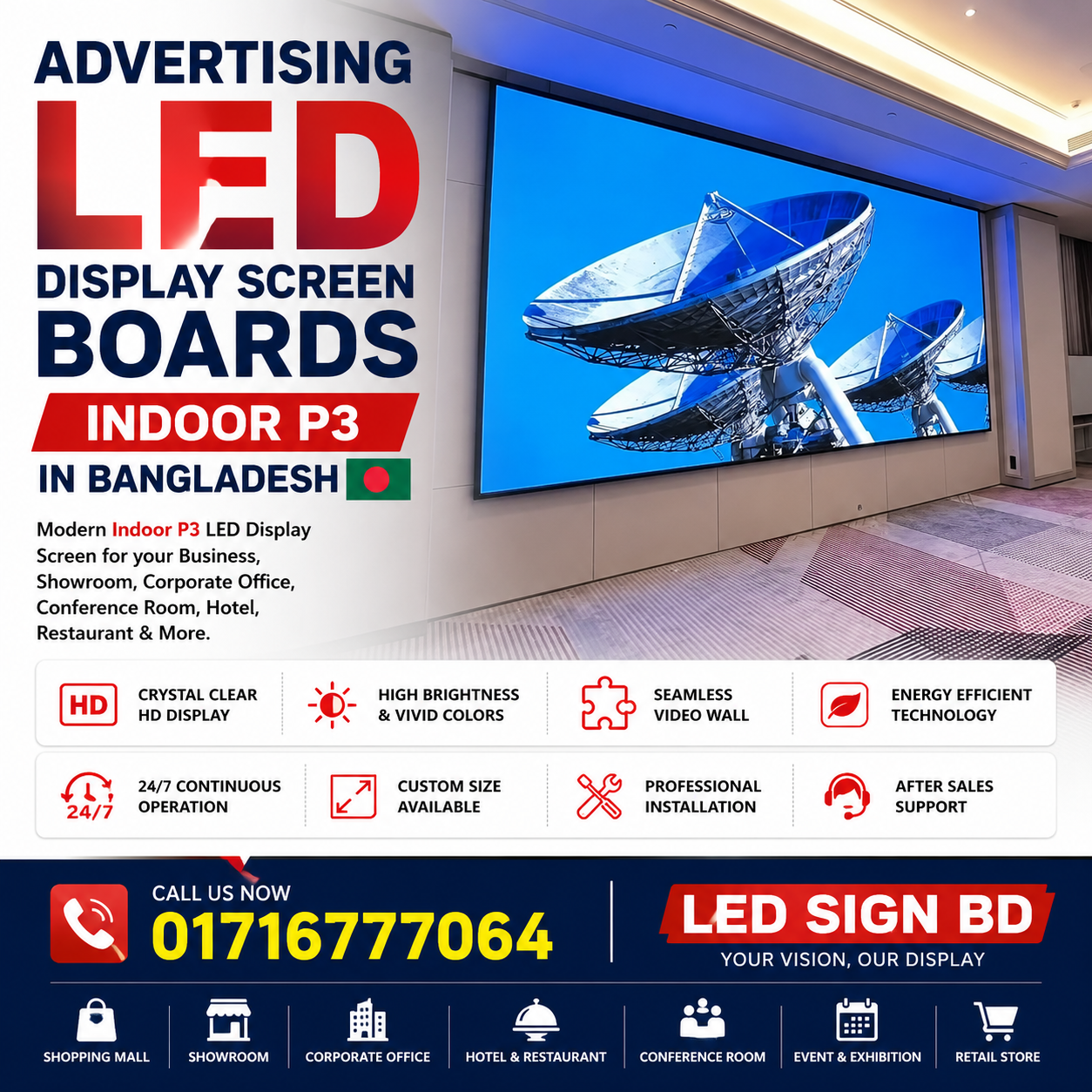 Indoor P3 LED Display Screen Board for Advertising and Digital Signage in Bangladesh