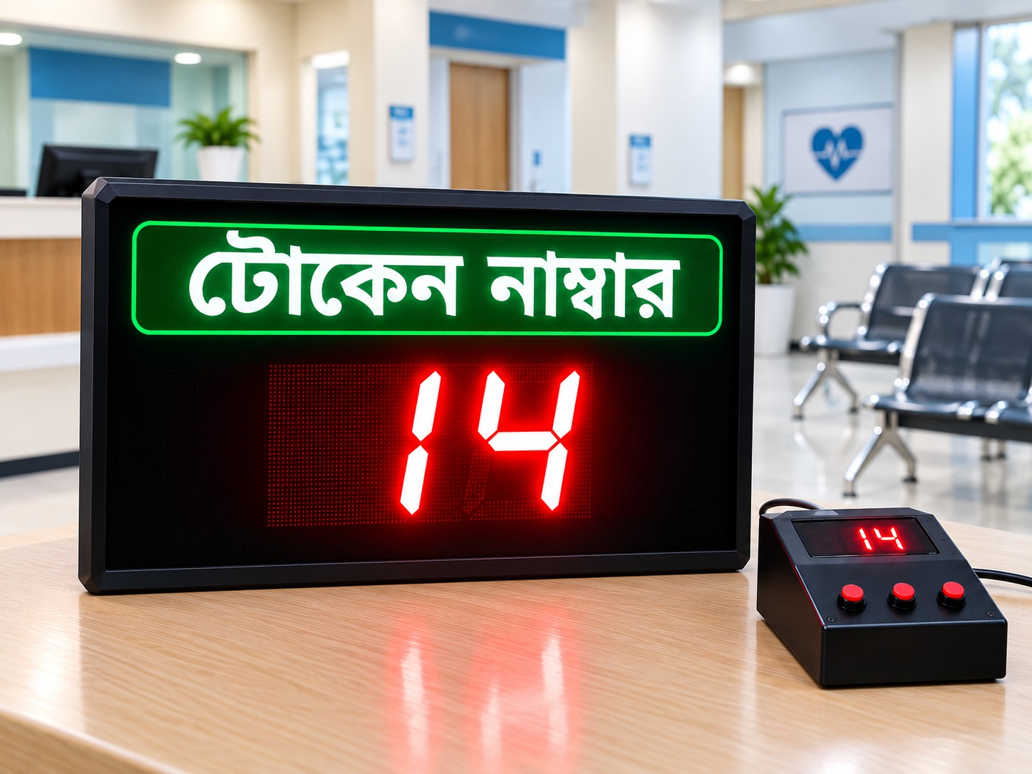 Digital LED Token Number Display with Controller for Hospital, Bank and Office